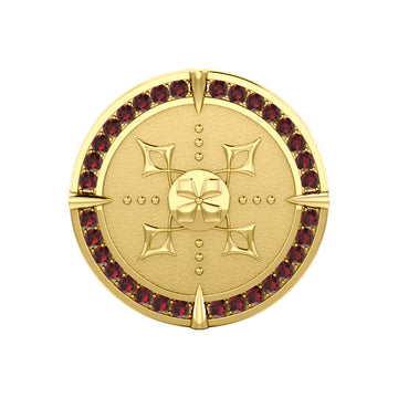 Viking Warrior Shield of Inspiration Solid Yellow Gold Pendant Jewelry with Garnet Gemstones GPD1189